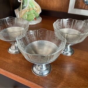 Macbeth-Evans American Sweetheart Elegant Silver and etched Glass Dessert Bowls